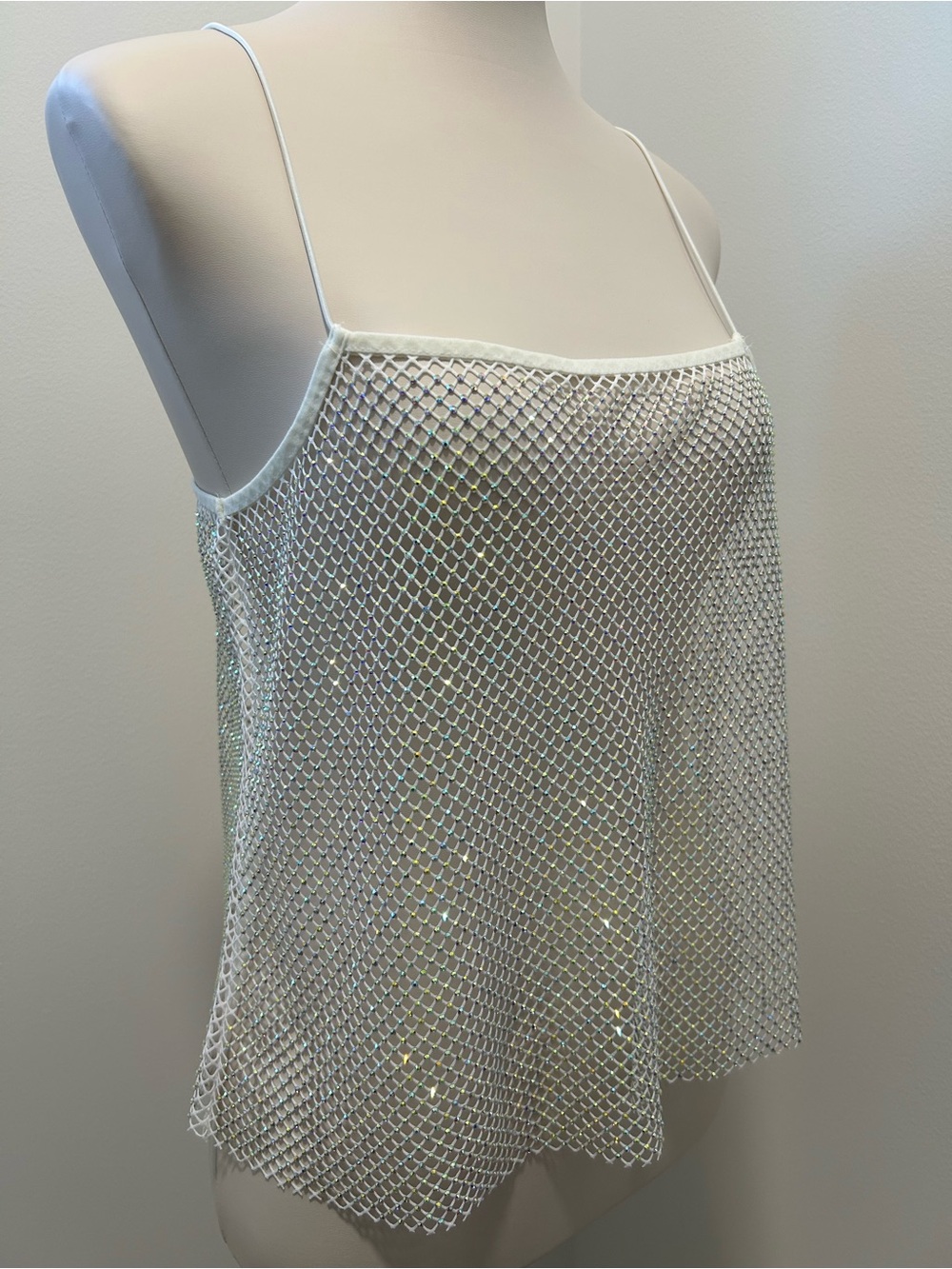 Iridescent Diamond Mesh Camisole - White